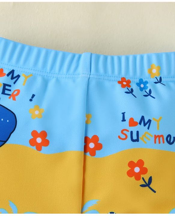 Babyhug Swimming Trunk With Dino Theme Print - Yellow