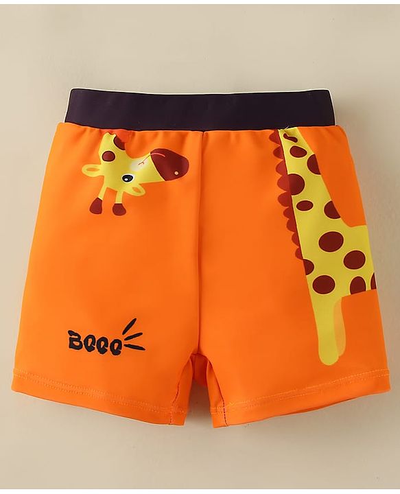 Babyhug Swimming Trunk With Giraffe Print - Orange