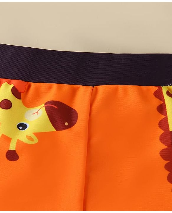 Babyhug Swimming Trunk With Giraffe Print - Orange
