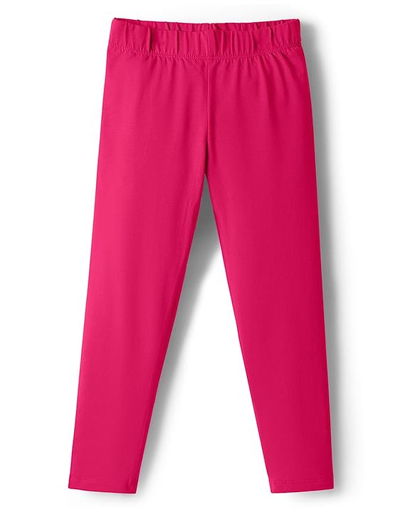Pine Kids Knit Full Length Solid Leggings with Stretch - Fushsia