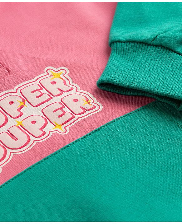 Pine Kids Cotton Knit Full Sleeves Hooded Sweatshirt with Text Print - Pink