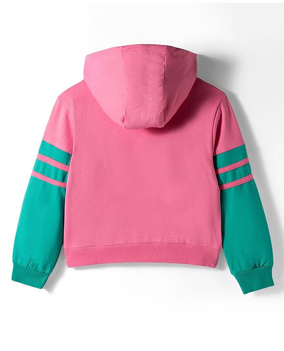 Pine Kids Cotton Knit Full Sleeves Hooded Sweatshirt with Text Print - Pink
