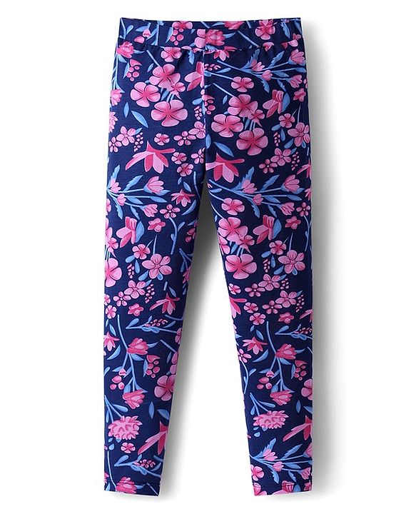 Pine Kids Cotton Knit Full Length Leggings With Floral Print Pack Of 2 - Purple & Pink