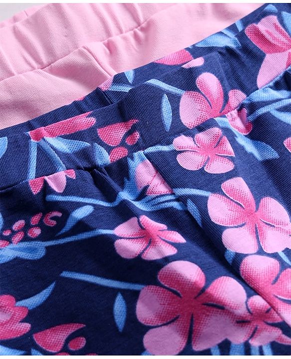 Pine Kids Cotton Knit Full Length Leggings With Floral Print Pack Of 2 - Purple & Pink