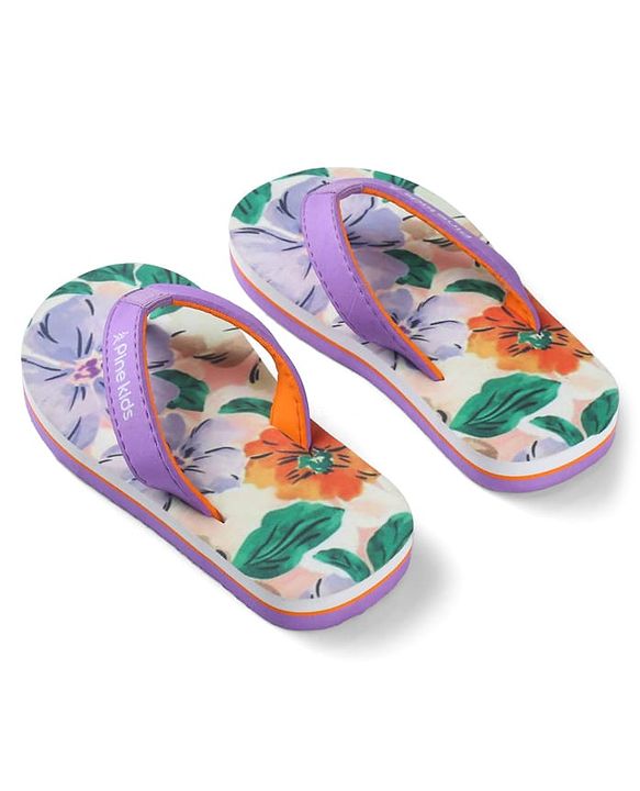 Pine Kids Slip On Floral Printed Flip Flops - Purple
