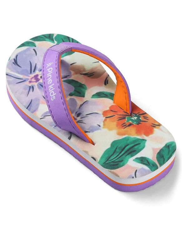 Pine Kids Slip On Floral Printed Flip Flops - Purple