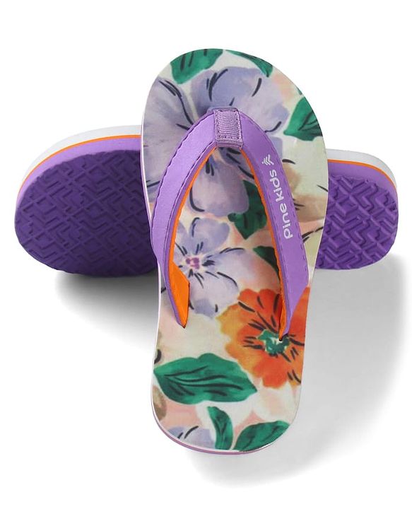 Pine Kids Slip On Floral Printed Flip Flops - Purple