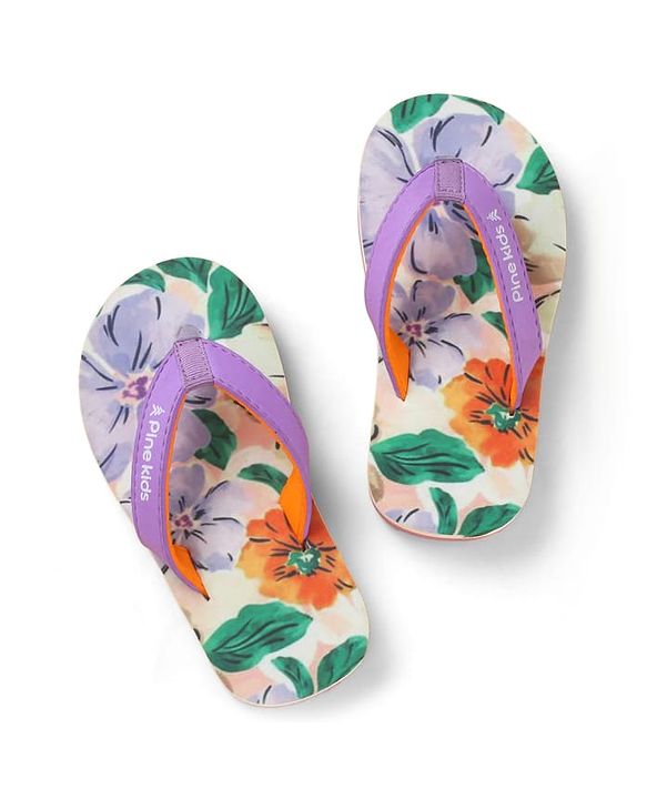 Pine Kids Slip On Floral Printed Flip Flops - Purple