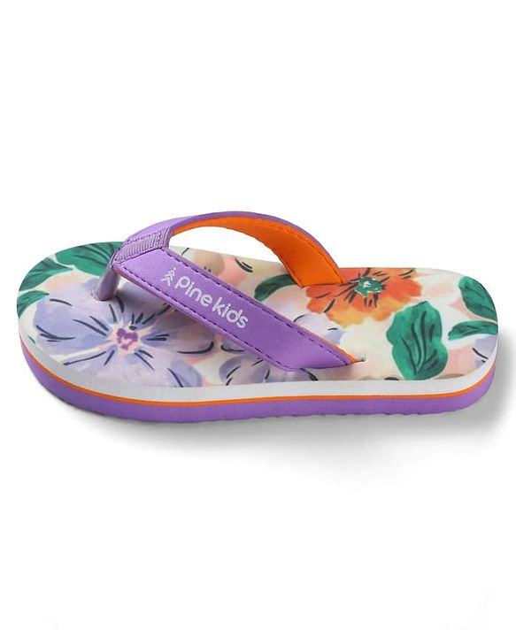 Pine Kids Slip On Floral Printed Flip Flops - Purple