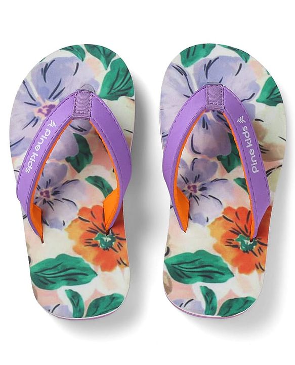 Pine Kids Slip On Floral Printed Flip Flops - Purple
