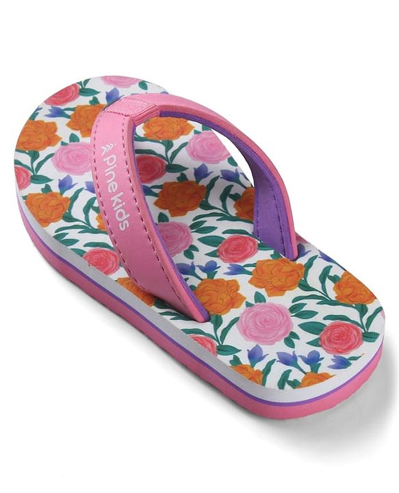 Pine Kids Slip On Flip Flops with Floral Print - Pink