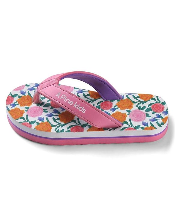 Pine Kids Slip On Flip Flops with Floral Print - Pink