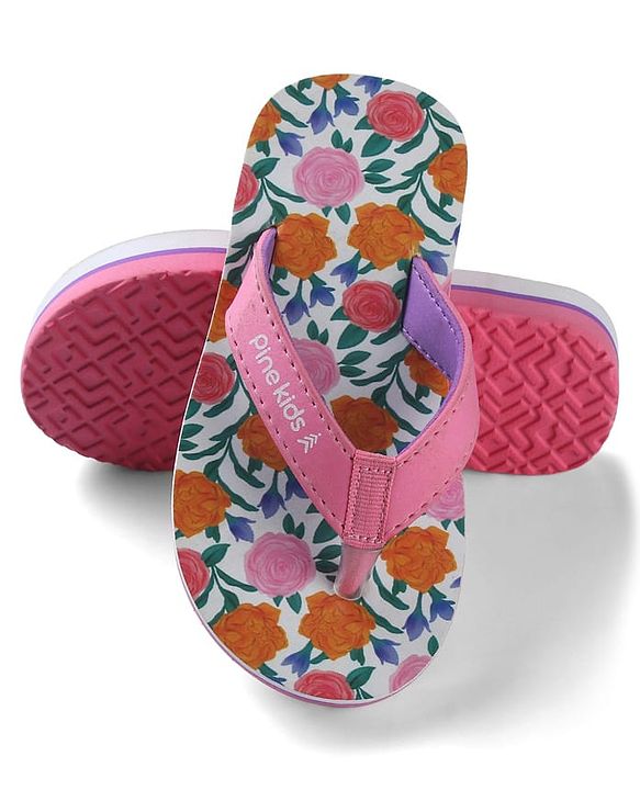 Pine Kids Slip On Flip Flops with Floral Print - Pink