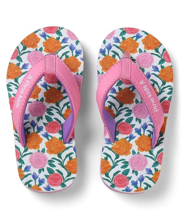 Pine Kids Slip On Flip Flops with Floral Print - Pink