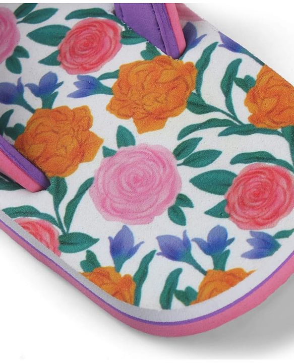 Pine Kids Slip On Flip Flops with Floral Print - Pink