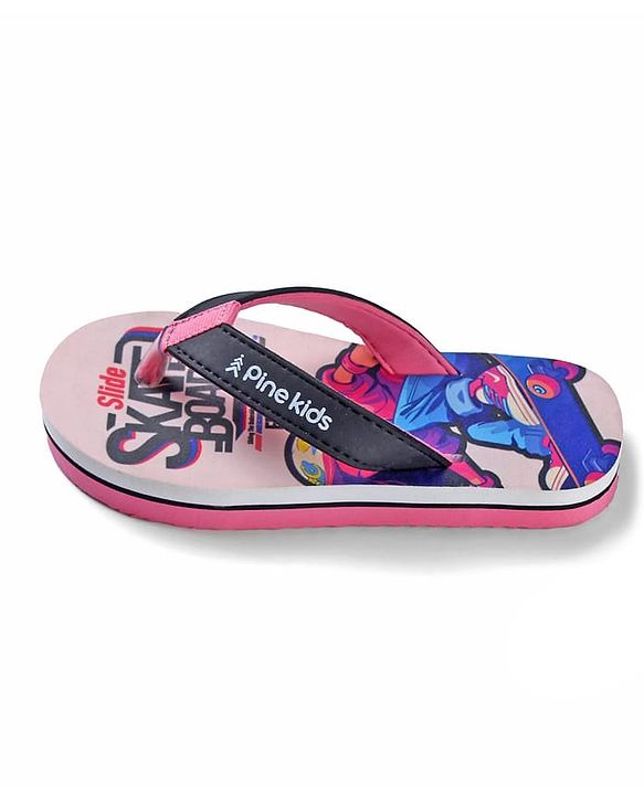 Pine Kids Slip On Flip Flops with Skating Print - Pink