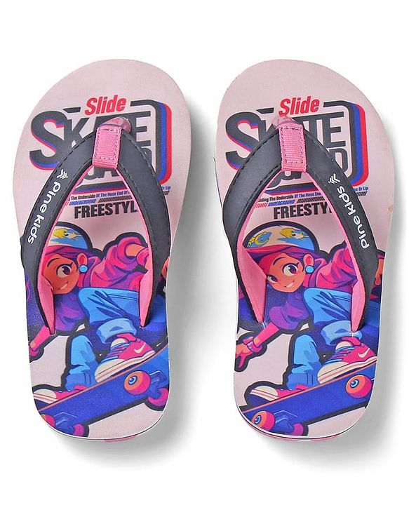 Pine Kids Slip On Flip Flops with Skating Print - Pink
