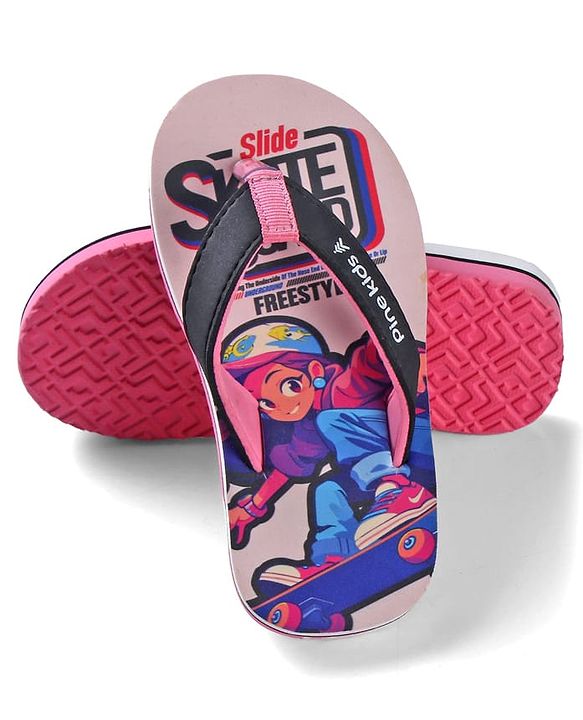 Pine Kids Slip On Flip Flops with Skating Print - Pink