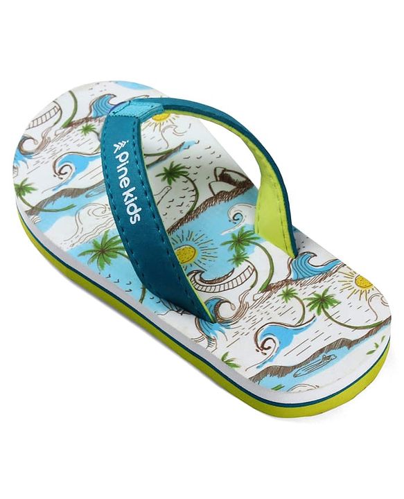 Pine Kids Slip On Flip Flops with Beach Theme Print - Blue