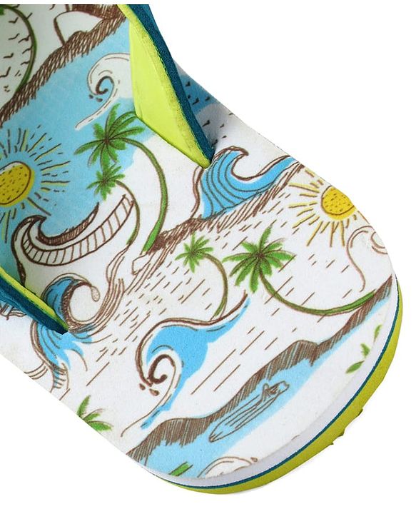 Pine Kids Slip On Flip Flops with Beach Theme Print - Blue
