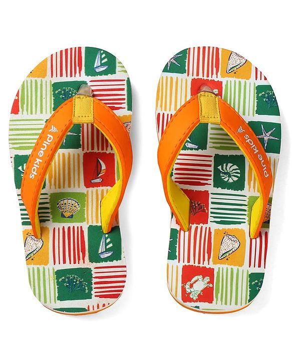 Pine Kids Slip On Flip Flops with Nautical Theme Print - Multicolor