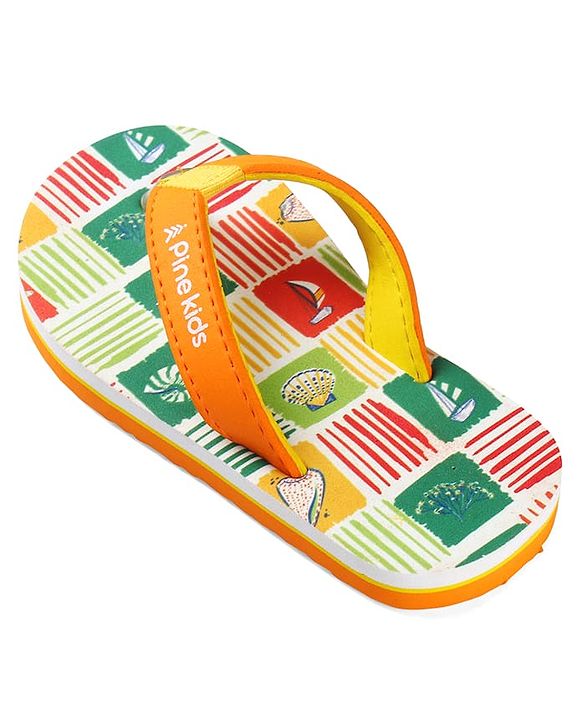 Pine Kids Slip On Flip Flops with Nautical Theme Print - Multicolor
