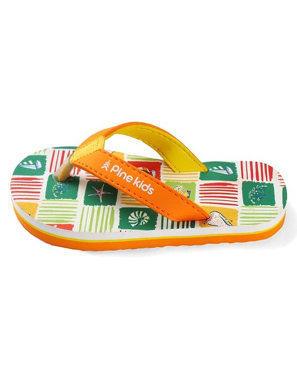 Pine Kids Slip On Flip Flops with Nautical Theme Print - Multicolor