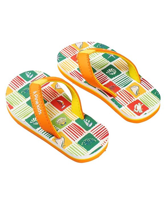 Pine Kids Slip On Flip Flops with Nautical Theme Print - Multicolor