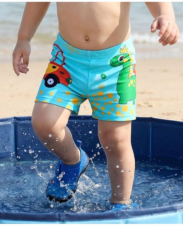 Babyhug Swimming Trunk With Dino Print - Light Blue