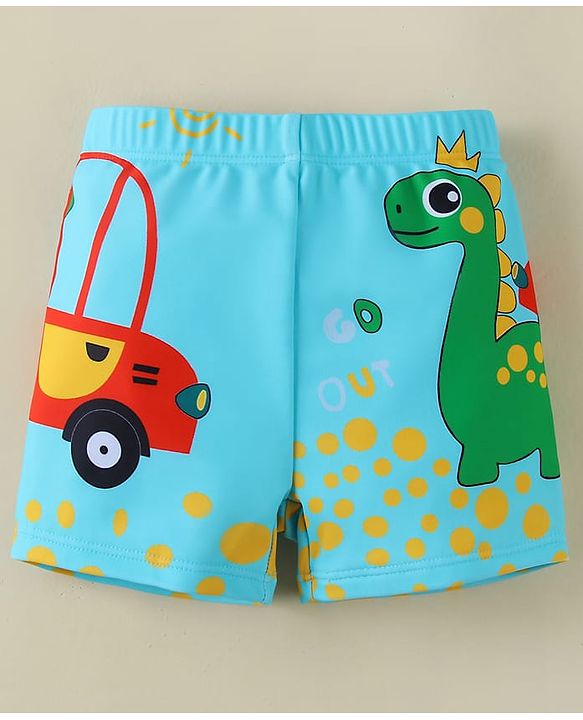 Babyhug Swimming Trunk With Dino Print - Light Blue