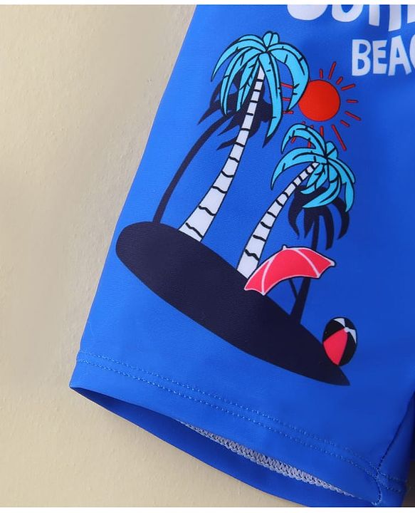 Babyhug Swimming Trunk With Dino Print & Cap - Blue