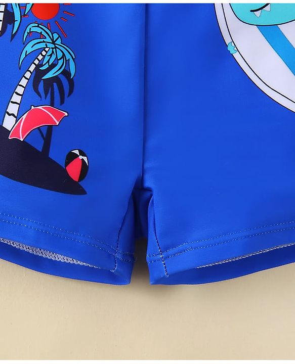 Babyhug Swimming Trunk With Dino Print & Cap - Blue