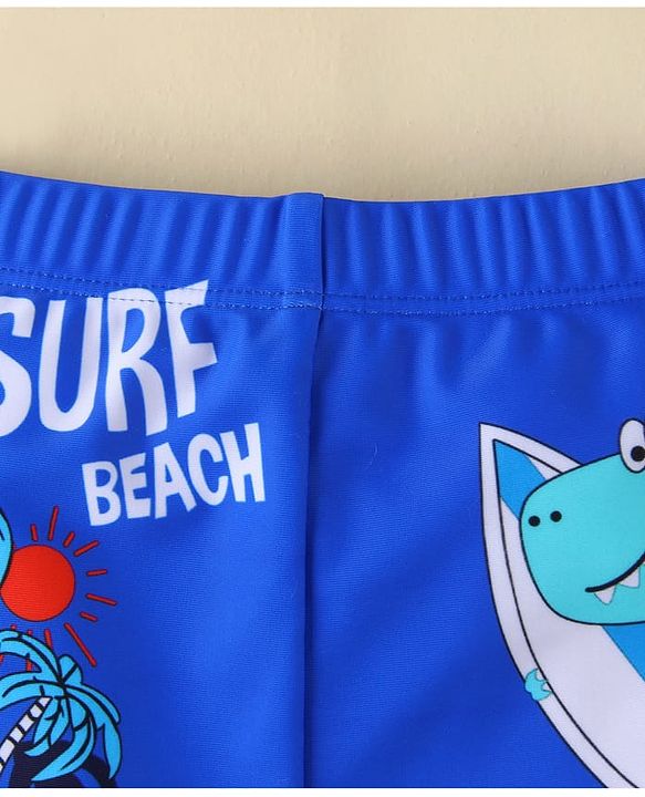 Babyhug Swimming Trunk With Dino Print & Cap - Blue