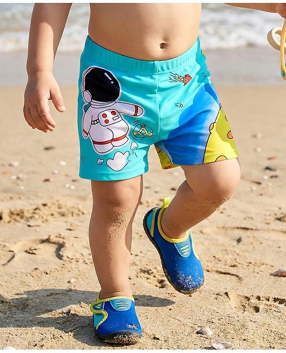 Babyhug Swimming Trunk With Space Theme Print - Light Blue