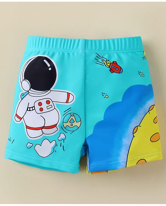 Babyhug Swimming Trunk With Space Theme Print - Light Blue