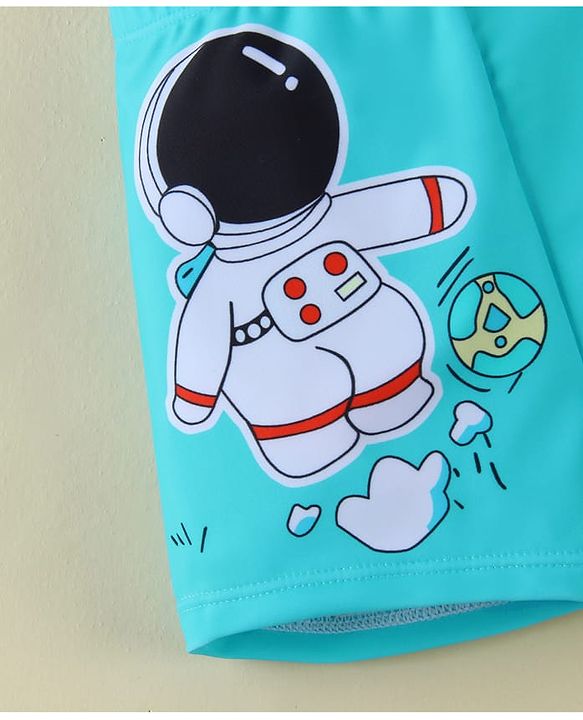 Babyhug Swimming Trunk With Space Theme Print - Light Blue