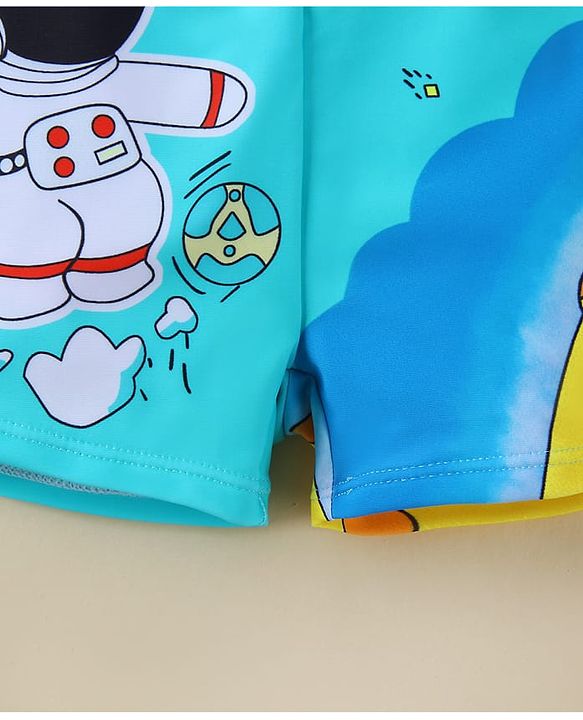 Babyhug Swimming Trunk With Space Theme Print - Light Blue