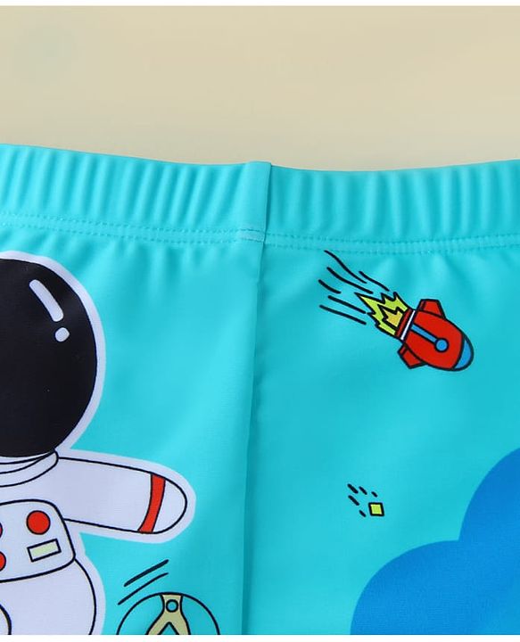 Babyhug Swimming Trunk With Space Theme Print - Light Blue