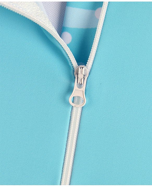 Babyhug Half Raglan Sleeves Legged Swimsuit & Cap - Light Blue