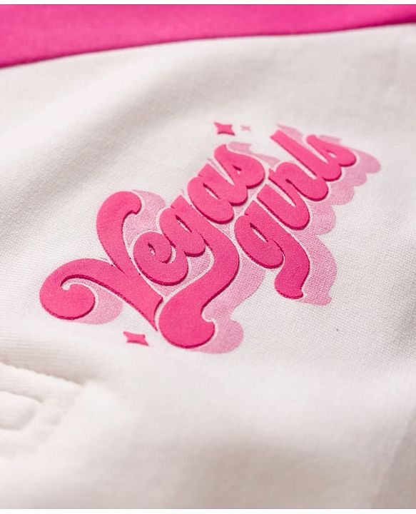 Pine Kids Cotton Knit Full Raglan Sleeves Sweatshirt With Text Print & Kangaroo Pockets - Pink & White