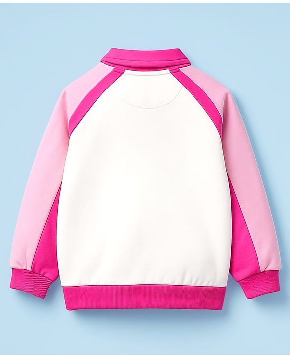 Pine Kids Cotton Knit Full Raglan Sleeves Sweatshirt With Text Print & Kangaroo Pockets - Pink & White