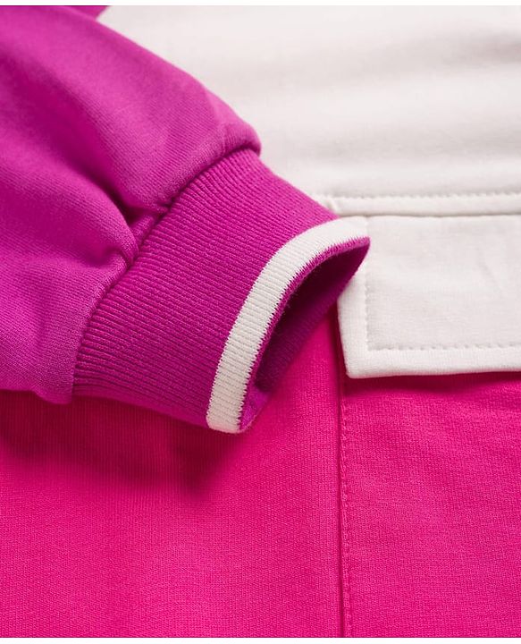 Pine Kids Cotton Knit Full Raglan Sleeves Sweatshirt With Front & Back Text Print - Dark Pink & White
