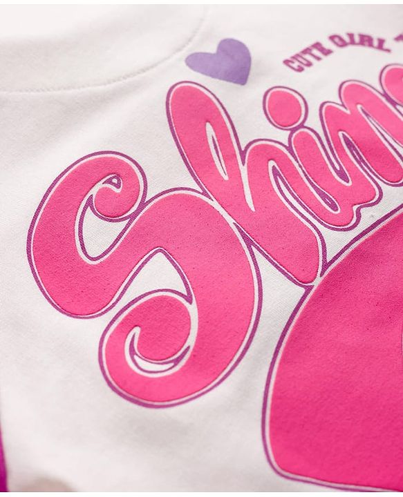 Pine Kids Cotton Knit Full Raglan Sleeves Sweatshirt With Front & Back Text Print - Dark Pink & White