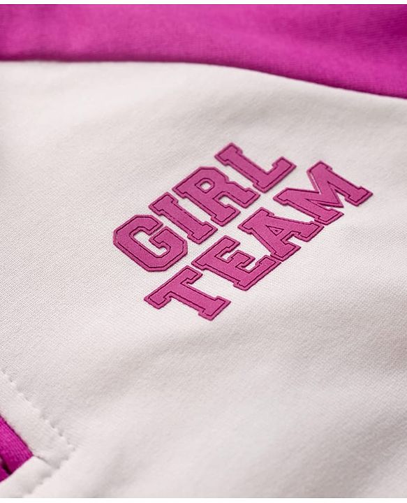 Pine Kids Cotton Knit Full Raglan Sleeves Sweatshirt With Front & Back Text Print - Dark Pink & White