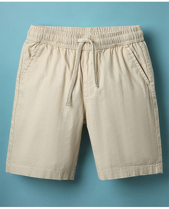 Pine Kids Cotton Woven Above Knee Length Solid Coloured Shorts-Beige