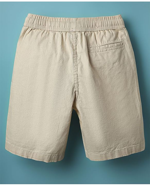 Pine Kids Cotton Woven Above Knee Length Solid Coloured Shorts-Beige