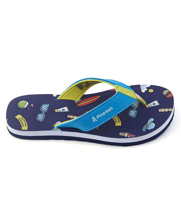 Pine Kids Flip Flops With Tropical Theme Print - Navy Blue