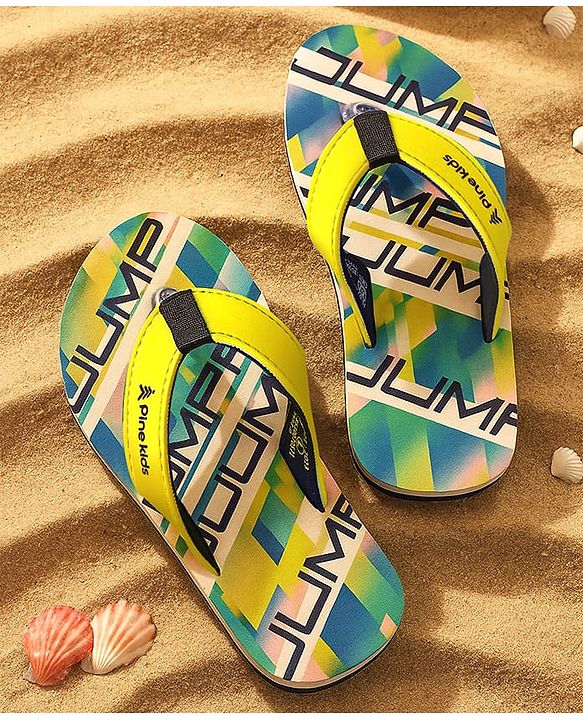Pine Kids Slip On Flip Flops with Text Print - Blue