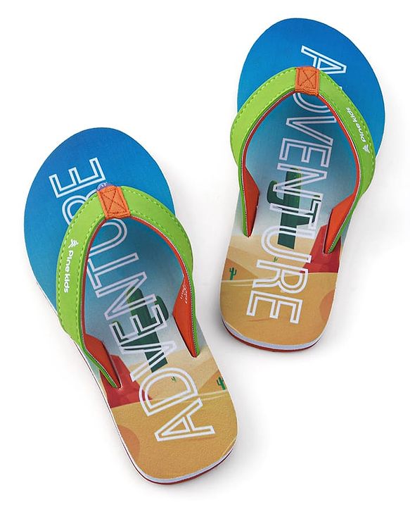 Pine Kids Flip Flops With Text Print - Blue