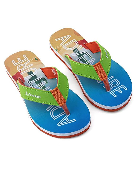 Pine Kids Flip Flops With Text Print - Blue
